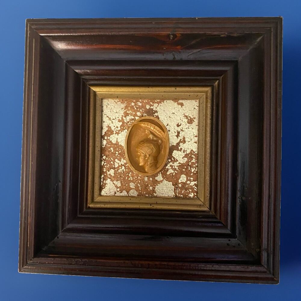 Vintage Neoclassical Framed Grand Tour Plaster Intaglio Greek Warrior 8.75"x8.75